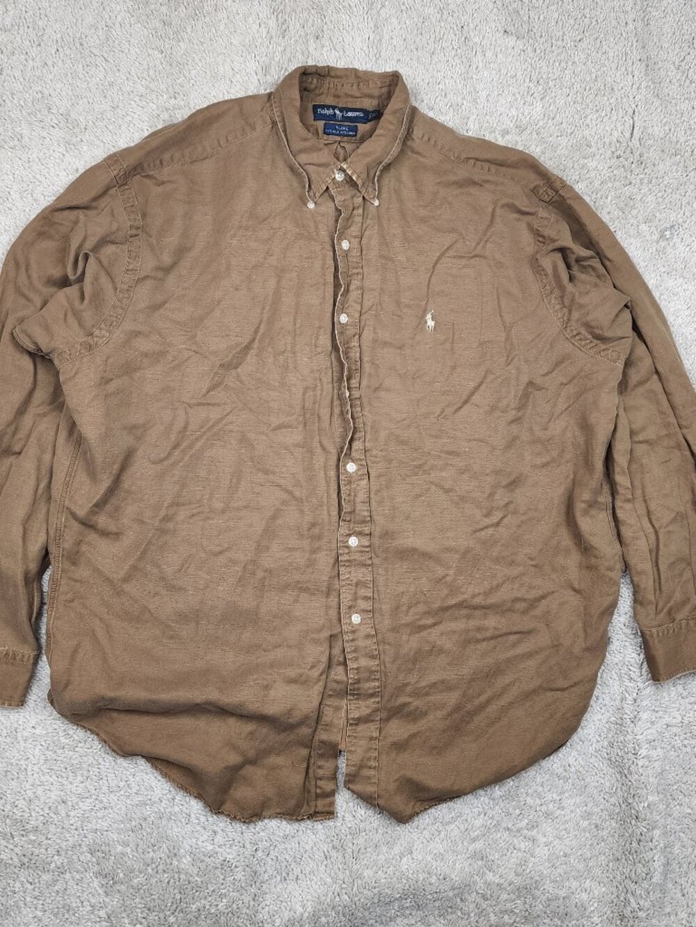 Polo Ralph Lauren Blake Linen Silk Shirt Tan L/S Size XL Vintage VTG Y2K brown
